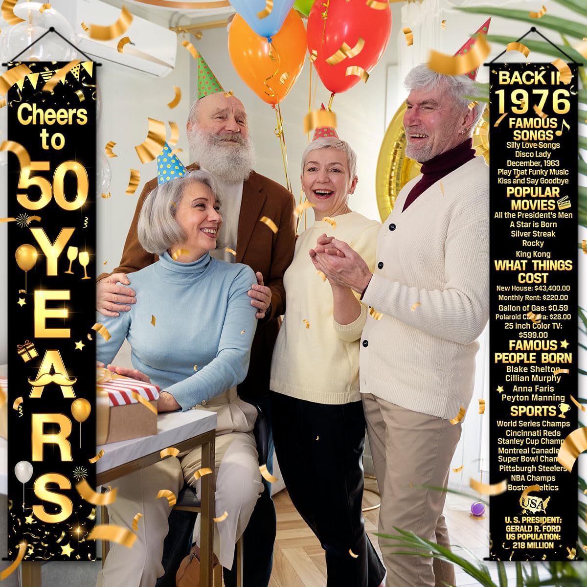 50th Birthday Party Anniversary Decorations Cheers to 50 Years Banner Party Decorations Welcome Porch Sign for Years Birthday Supplies (50th-1976)