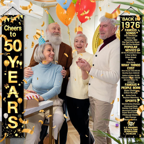 50th Birthday Party Anniversary Decorations Cheers to 50 Years Banner Party Decorations Welcome Porch Sign for Years Birthday Supplies (50th-1976)