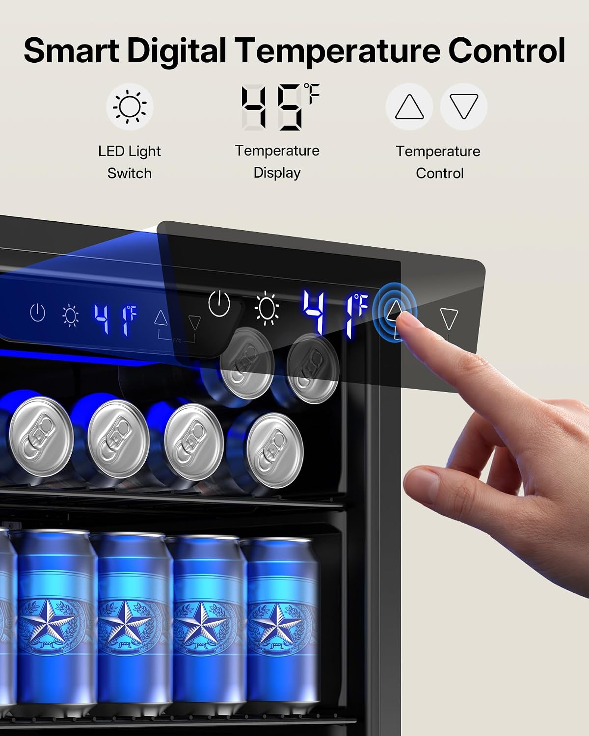 Upstreman 3.2 Cu.Ft Beverage Refrigerator Cooler, 126 Can Mini Fridge with Glass Door for Drink Beer Wine Soda, Digital Temperature Control Drink Fridge for Bedroom Office Bar Dorm-B126-F