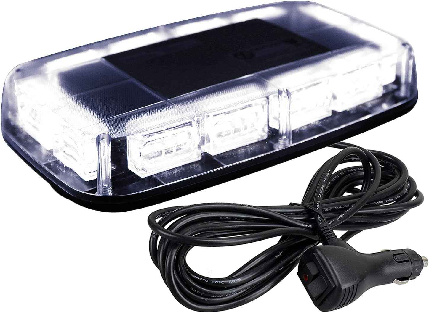 ASPL 48LED Roof Top Strobe Lights, High Visibility Emergency Safety Warning LED Mini Strobe Light bar with Magnetic Base for 12-24V Snow Plow, Trucks, Construction Vehicles (White)