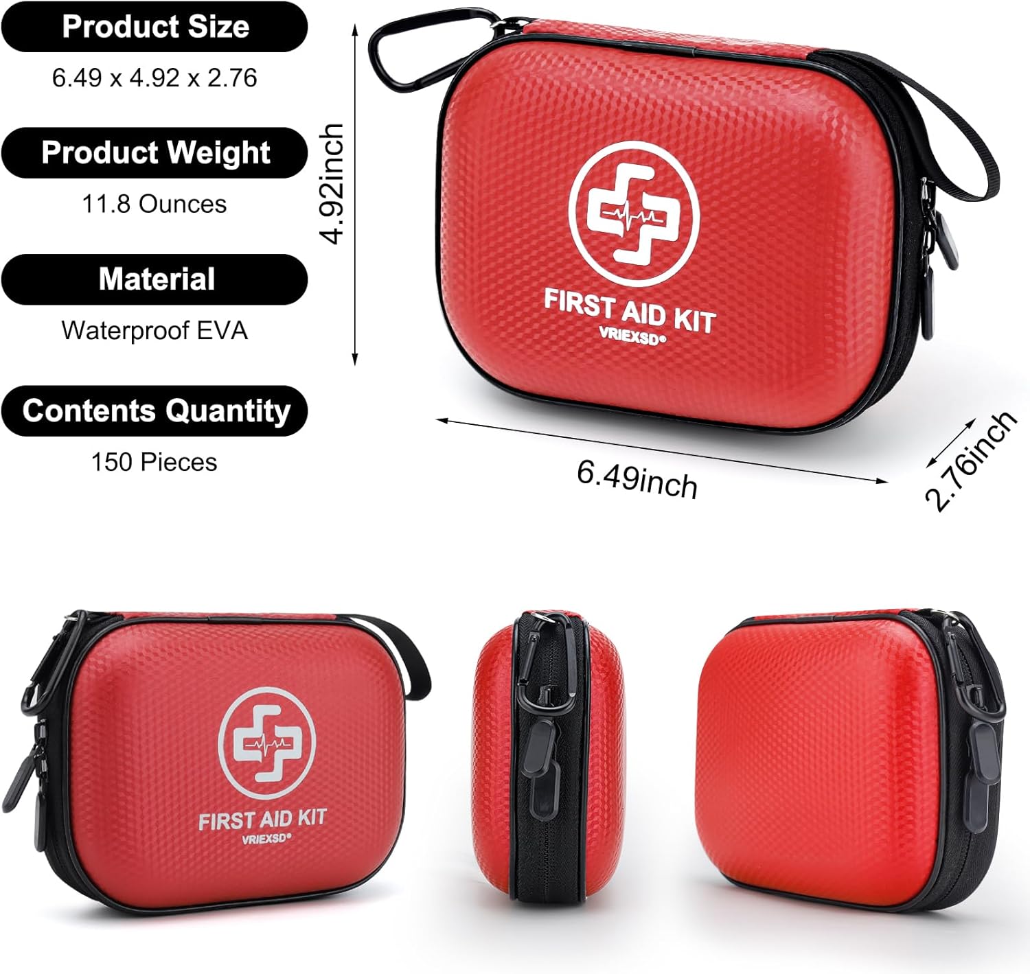 Mini First Aid Kit - 150 Piece Small Waterproof Hard Shell Medical Kit