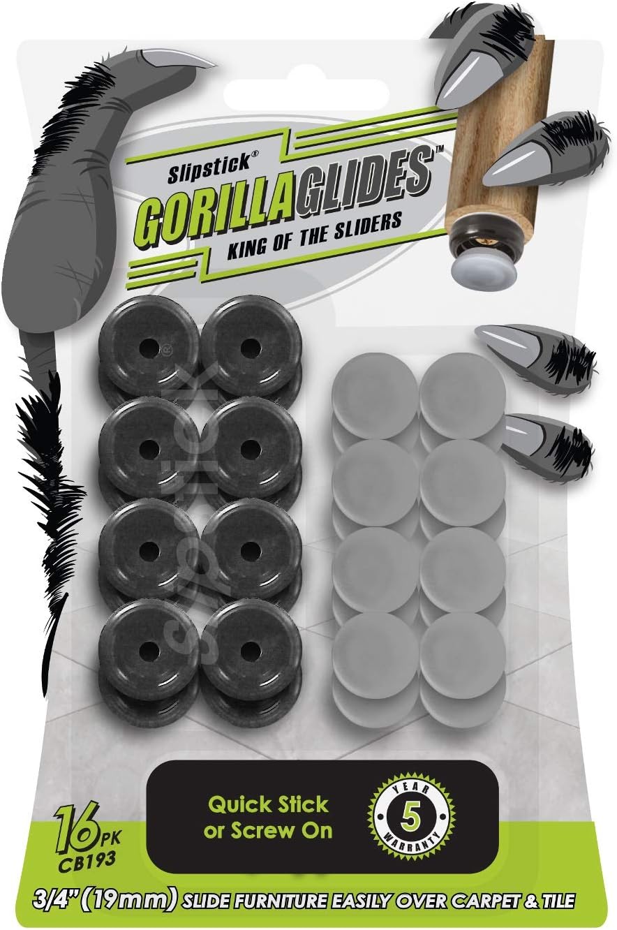 GorillaGlides Plastic Furniture Sliders/Screw On Floor Protectors for Carpet and Hard Surfaces, Round (0.75 Inch)
