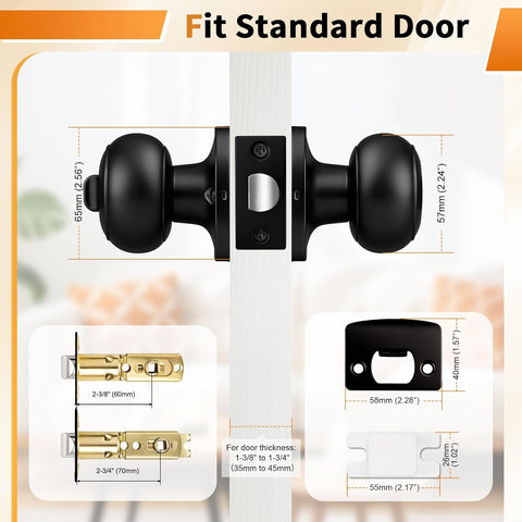 Probrico Black Door Knob 7 Pack, Interior Bedroom Doorknob with Lock, Keyless Door Handles with Inside Privacy Locking Function, Colonial Ball Knob, Universible Levers