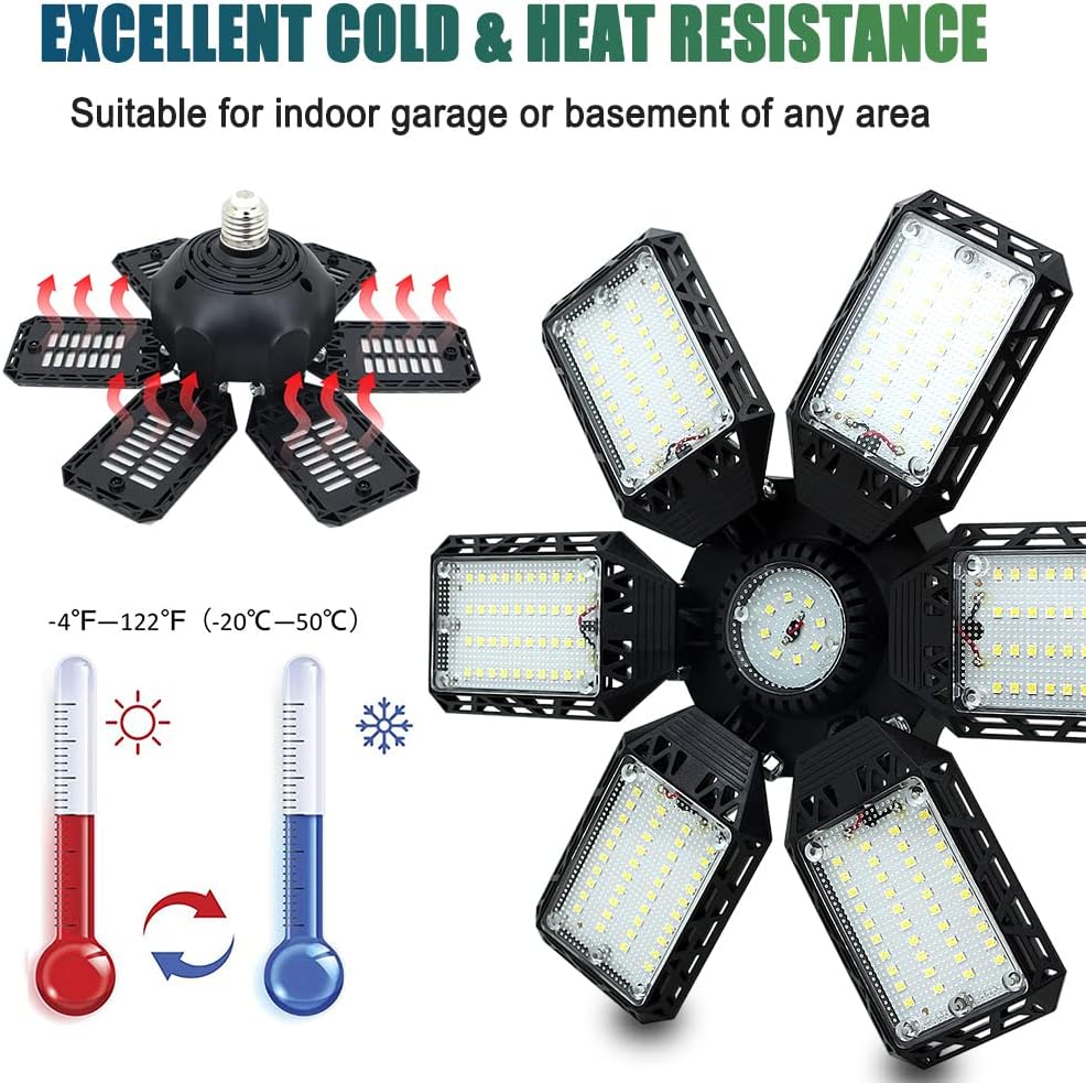 2-Pack LED Garage Lights, 160W 16000LM 6500K Garage Lights Ceiling Led Bulb with 6+1 Adjustable Panels, LED Shop Light for Basement Workshop Attic