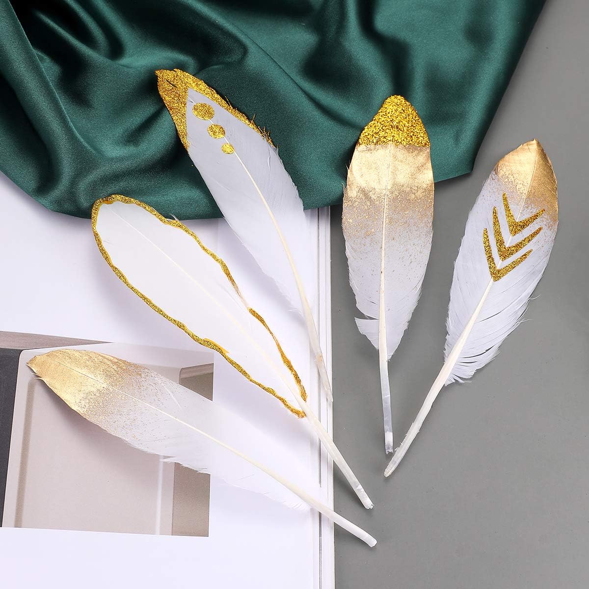 Ballinger Mixed White Gold Large Goose Feather Bulk,50Pcs,5 Style,6-8inch