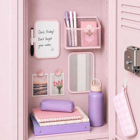 Svartur Magnetic Locker Accessories for Girls with Magnetic whiteboard, Locker Mirror and Magnetic Pen Holder, Pink Locker Decoration for School Locker, Back to School Essentials
