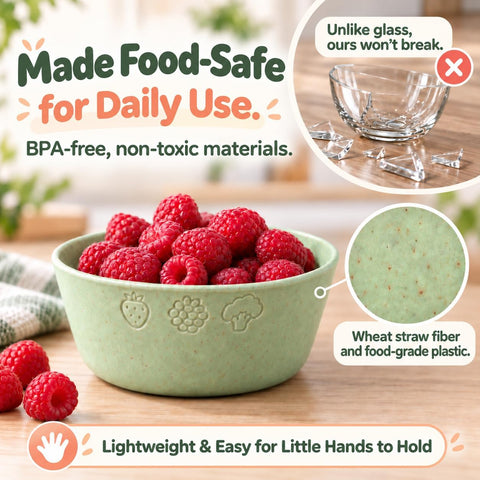 FOODLE Wheat Straw Kids Bowls - Microwave and Dishwasher Safe Toddler Bowls