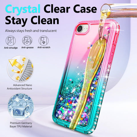NGB Designed for iPhone SE (3rd/2nd Gen)/8/7/6/6S Case, Glitter Pink/Aqua