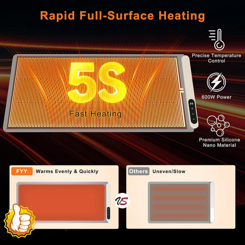 FYY Extra Large Warming Mat for Food, Rapid and Full Surface Heating Gray