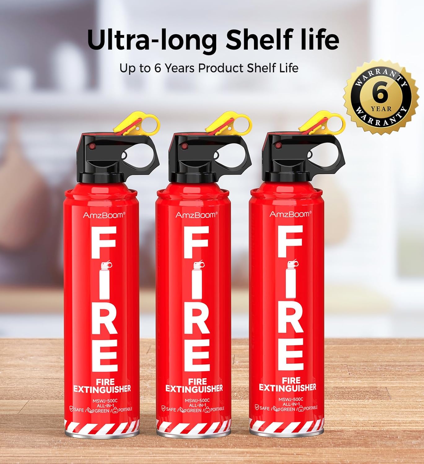 AmzBoom Fire Extinguisher for Home, Car, Kitchen, and Boat 3-Pack, Portable Extinguishing Aerosol Spray Compact A, B, C, K – Includes Mounting Brackets for Easy Access.