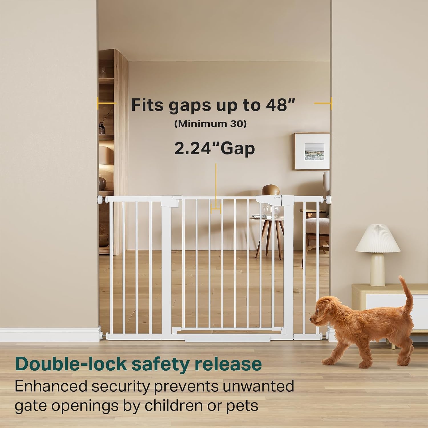Cumbor 30-48 in Baby Gate for Stairs, Auto Close Dog Gate Indoor, White