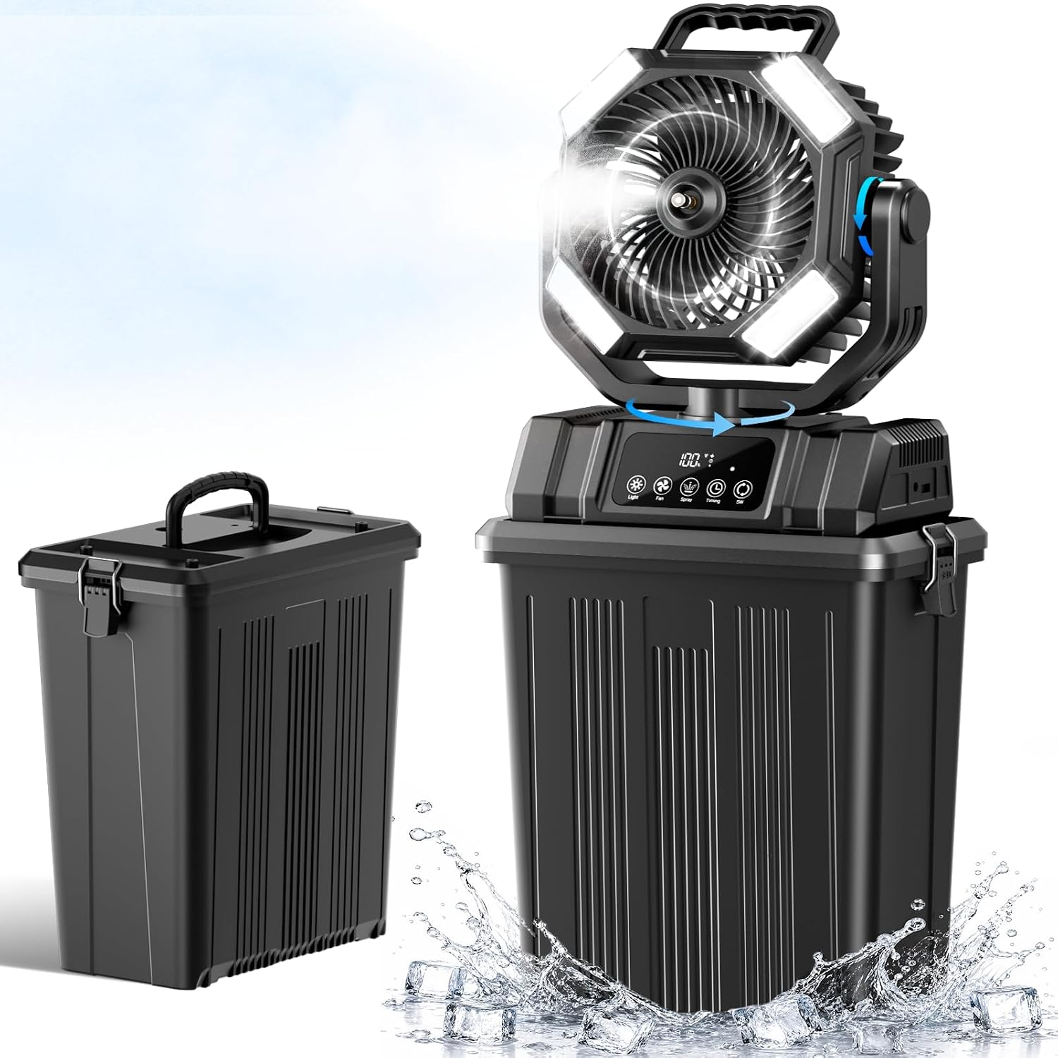 40000mAh Misting Fans for Outside, 15L Portable Outdoor Cooling Fan with Auto Oscillation, LED Light, Timer, Rechargeable Battery Powered Mister Fan for Camping, Beach, Patio