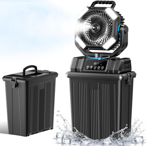 40000mAh Misting Fans for Outside, 15L Portable Outdoor Cooling Fan with Auto Oscillation, LED Light, Timer, Rechargeable Battery Powered Mister Fan for Camping, Beach, Patio
