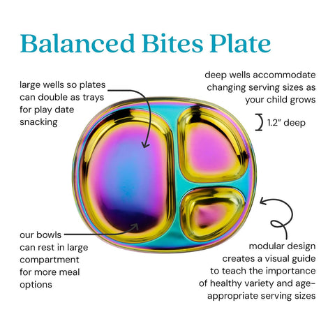 Ahimsa Stainless Steel Kids Divided Plates, Rainbow, 4 Plates