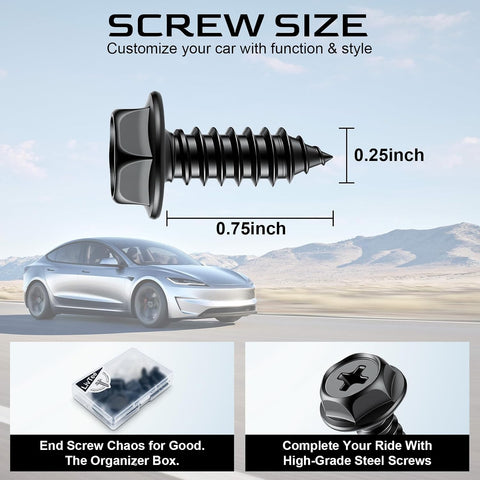 LivTee Rustproof License Plate Screws for Securing License Plates Frames and Covers on Cars and Trucks, 8 Set Premium Stainless Steel Self Tapping Mounting Bolts (Black Zinc Plated)