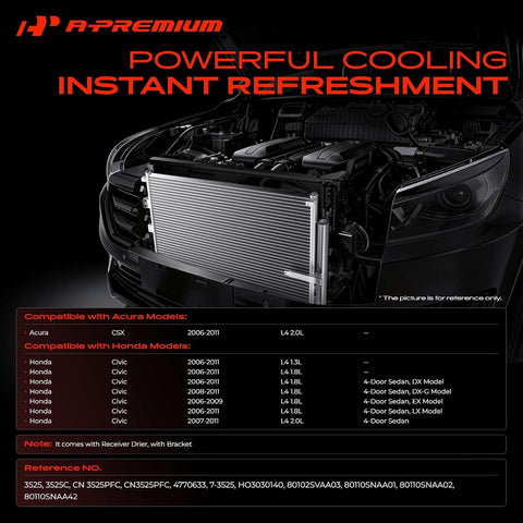 A-Premium Air Conditioning Condenser Compatible with Honda & Acura