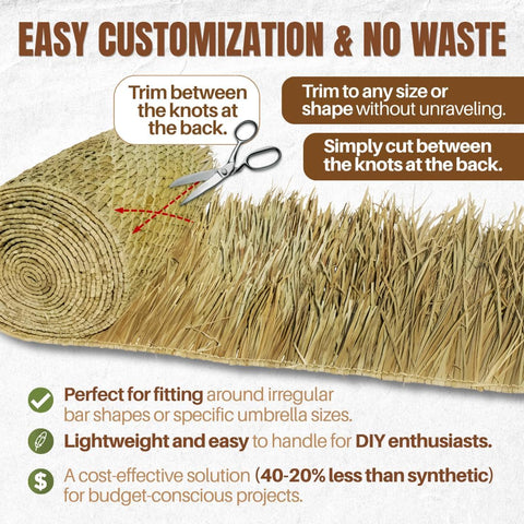 amaZulu Mexican Palm Thatch Roll 35" x 10ft — Natural Tiki Bar & Palapa Roofing, Duck Blind Grass, Patio Cover — Hand-Woven Real Straw, 29 sq ft Coverage — Starter Size, Trim to Size