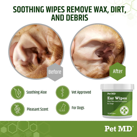 Pet MD Dog Ear Cleaning Wipes – Otic Cleanser for Dogs - 100 ct
