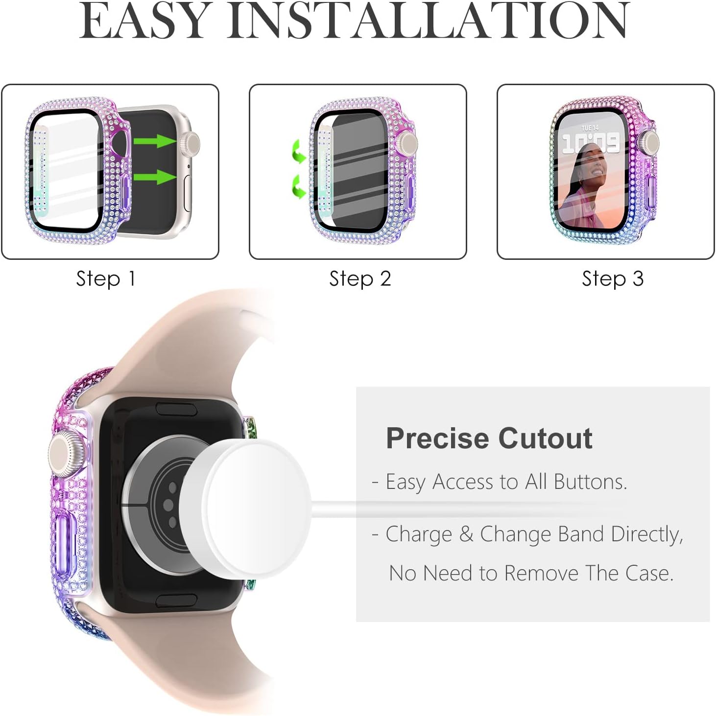 Wingle 6 Pack for Apple Watch Case 41mm Series 9 8 7 with Screen Protector, Over 400 Bling Crystal Diamond Apple Watch Face Cover Bumper with Tempered Glass Screen Protector for Women iWatch 9 8 41 mm