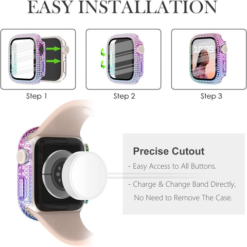 Wingle 6 Pack for Apple Watch Case 41mm Series 9 8 7 with Screen Protector, Over 400 Bling Crystal Diamond Apple Watch Face Cover Bumper with Tempered Glass Screen Protector for Women iWatch 9 8 41 mm
