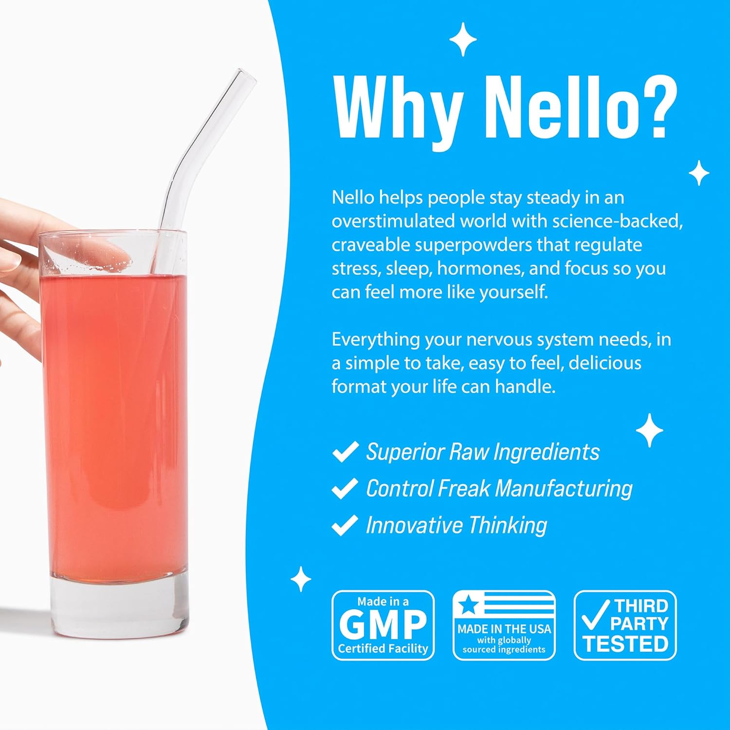 Nello Supercalm Powdered Drink Mix, Cortisol Reducer and Sleep Aid Supplement, L Theanine, Ksm-66 Ashwagandha, Magnesium Glycinate, Vitamin D 3, No Sugar, Non GMO, On The Go, 20 Ct, Raspberry Lemonade