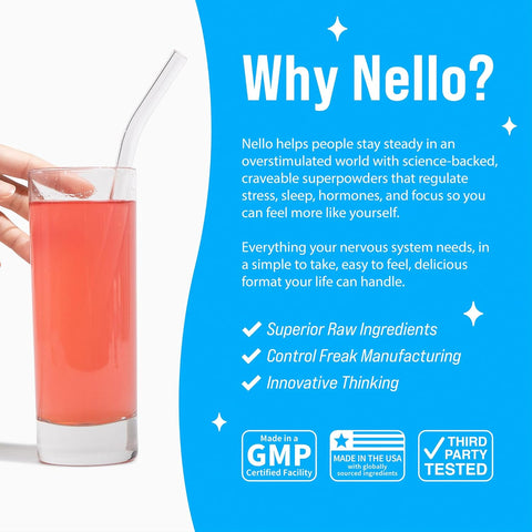Nello Supercalm Powdered Drink Mix, Cortisol Reducer and Sleep Aid Supplement, L Theanine, Ksm-66 Ashwagandha, Magnesium Glycinate, Vitamin D 3, No Sugar, Non GMO, On The Go, 20 Ct, Raspberry Lemonade