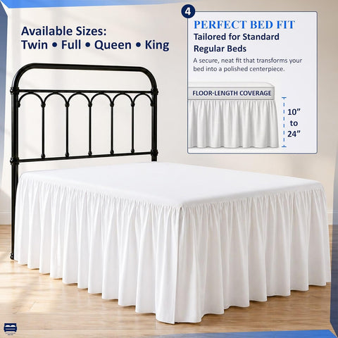 Ruffled Bed Skirt Twin 21-Inch Drop with Split Corners, White