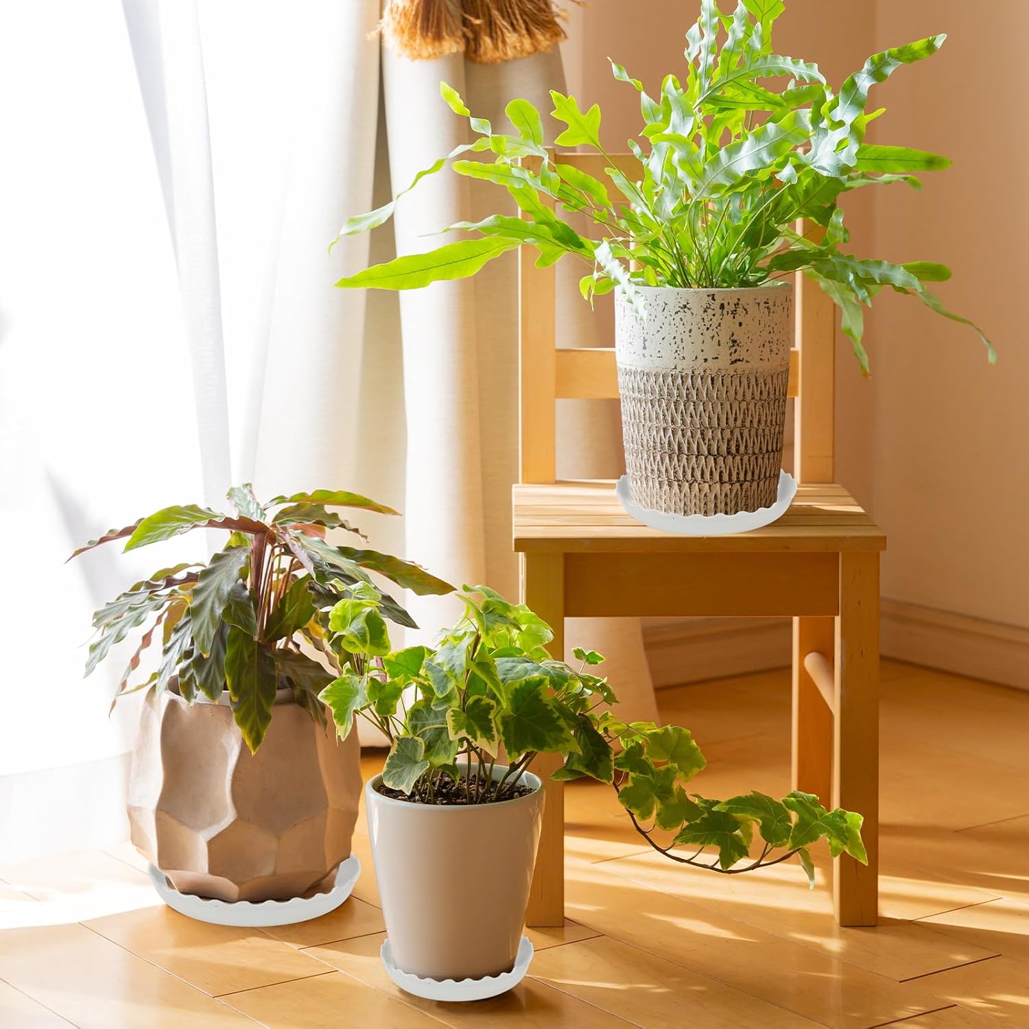 2 Pack Wave Plant Saucer - 16inch Plastic Flower Pot Drip Trays/Durable Heavy Duty White Plant Tray for Indoor and Out Door Plant(White)