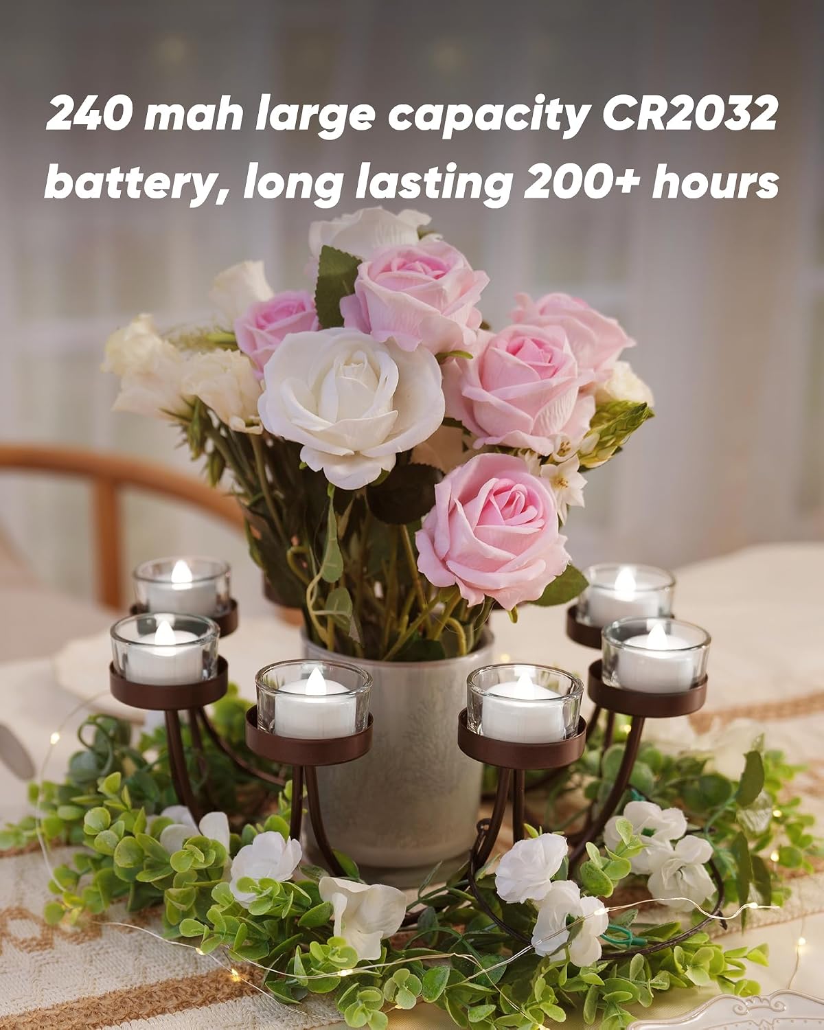 merrynights LED Candles, Tea Lights Candle Battery Operated, 50-Pack 200+Hours Flameless Tealight Candle, Realistic Tea Lights for Halloween Christmas Wedding, Pure White Light