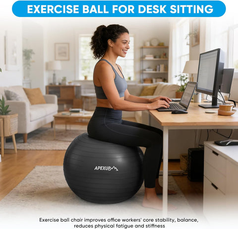 APEXUP Yoga Ball, 660 lbs Anti-Burst Exercise Ball with Pump, 5 Sizes