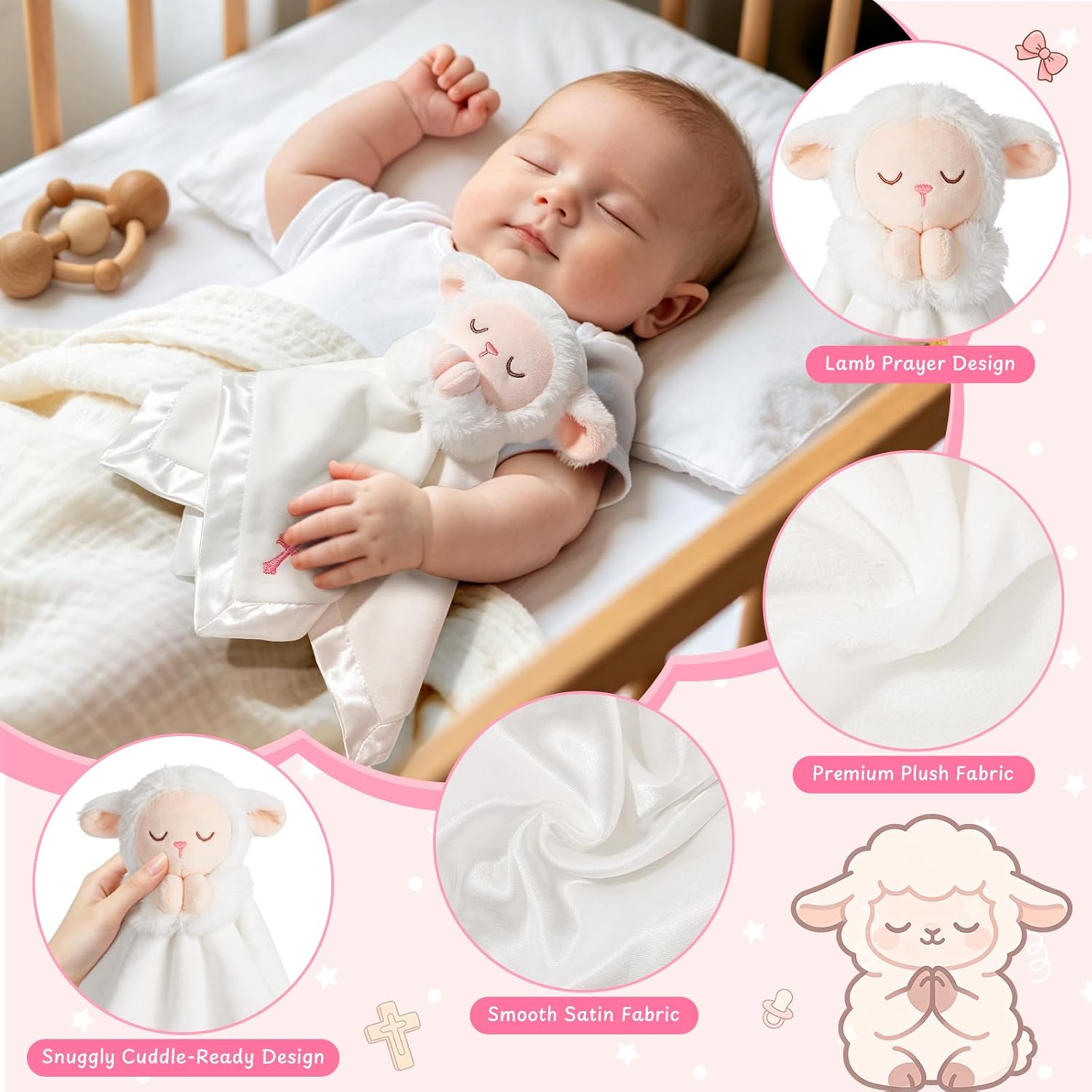 Lamb Baptism Blanket, Lamb Loveys Baptism Gifts for Baby Girls