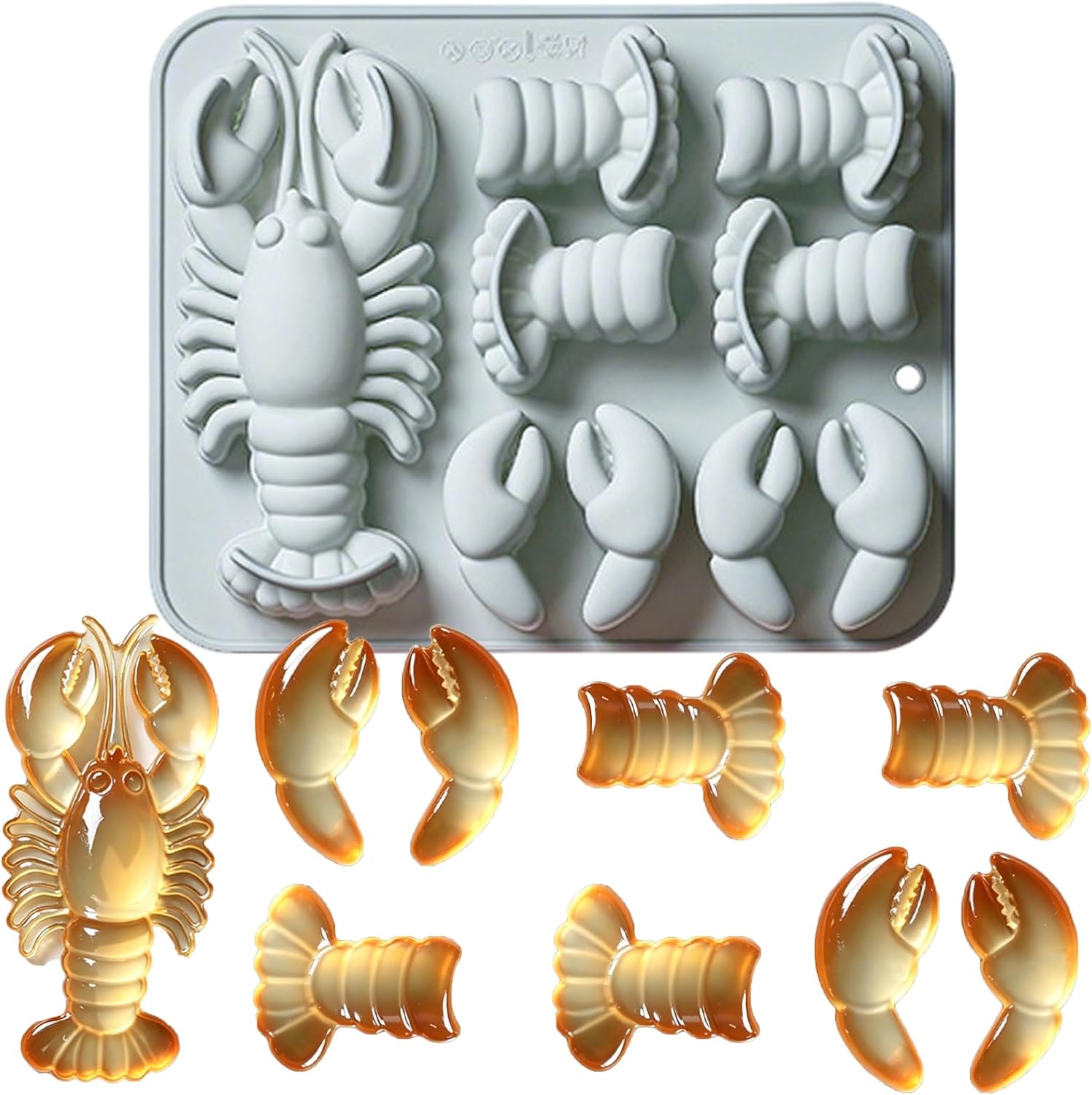 9-Cavity Silicone Lobster Molds with Full Lobster, Claws and Tails