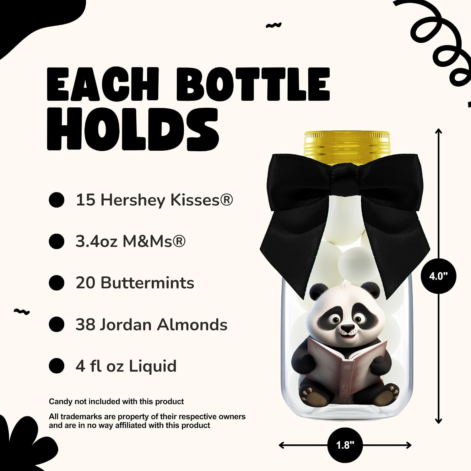 Ethisa Small 12 Pack Panda Party Favors - DIY Candy Jars with Ribbons and Stickers - Party Decoration Bottles for Birthday and Baby Shower - Panda Table Centerpieces