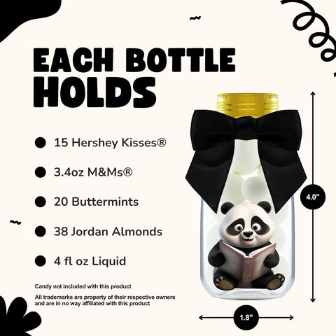 Ethisa Small 12 Pack Panda Party Favors - DIY Candy Jars with Ribbons and Stickers - Party Decoration Bottles for Birthday and Baby Shower - Panda Table Centerpieces