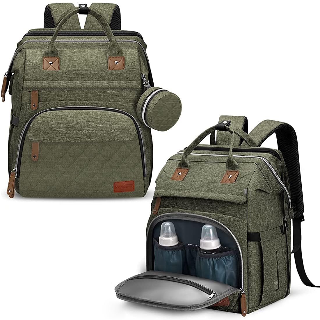 DERJUNSTAR Diaper Bag Backpack, Large Baby Bag with Changing Pad, Thick Padded Back & Straps, Laptop Compartment, Waterproof Travel Backpack with USB Port, Multi-Function for Mom & Dad, Army Green