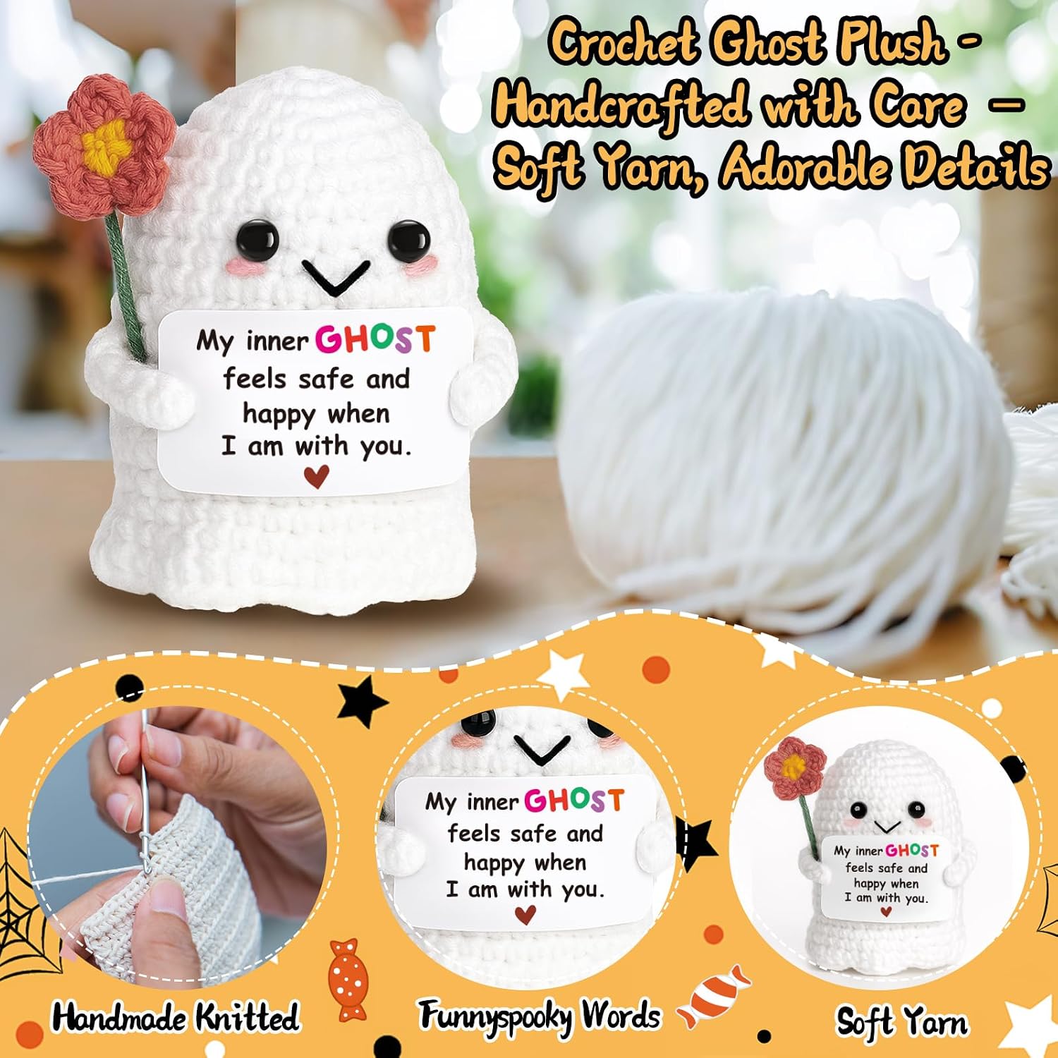 Unique Heartfelt Gift for Women Bestie Friends Pocket Hug Crochet Ghost