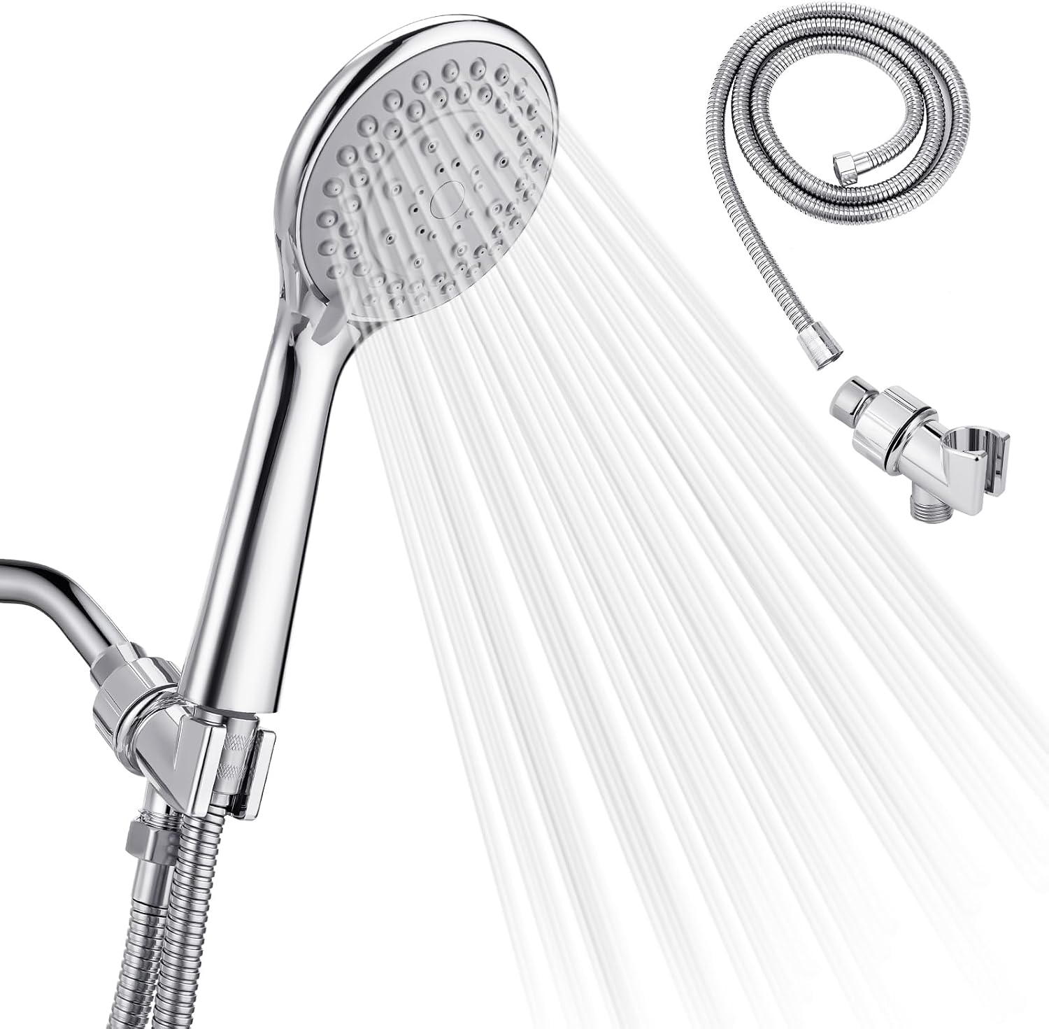 Detachable Handheld Shower Head with Hose - High pressure 5 Functions Showerheads Hand Held Shower Heads,Extra Long 4.7 ft. Stainless Steel Hose and Holder