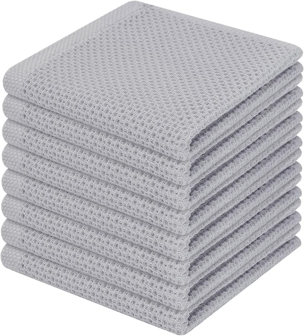 Homaxy 100% Cotton Waffle Weave Kitchen Dish Cloths 8-Pack, Light Gray