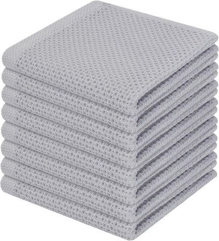 Homaxy 100% Cotton Waffle Weave Kitchen Dish Cloths 8-Pack, Light Gray