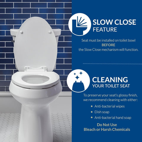 Mayfair Linden Slow Close Toilet Seat, Non Slip Heavy Duty Wood, Easy Install, Round, White