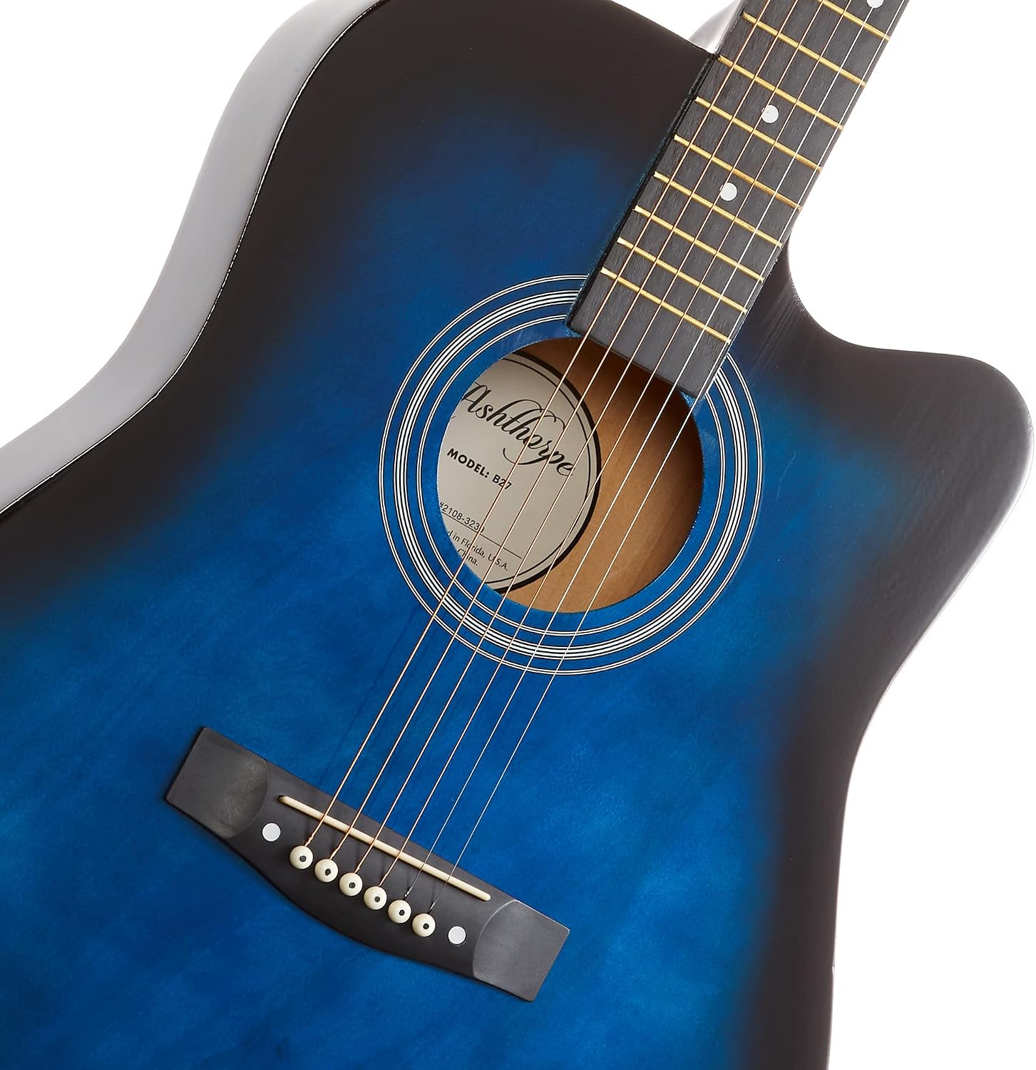 Ashthorpe 41-inch Beginner Cutaway Acoustic Guitar (Blue), Full Size Basic Starter Kit w/Gig Bag, Strings, Strap, Picks, and Lessons