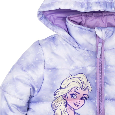 Disney Frozen Girls Zip Up Puffer Jacket Toddler to Little Kid Sizes (2T - 7-8)