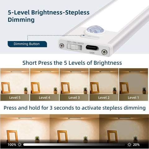 14inch Under Cabinet Lighting, 4 Pack Rechargeable Motion Sensor Light Indoor, Wireless Dimmable Magnetic Closet Lights, 58 LED Under Counter Lights for Kitchen, Wardrobe, Stairs, Warm Light