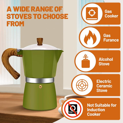 9 Cup Aluminum Espresso Stovetop Moka Pot Express Coffee Maker Percolator Italian Classic Mocha Coffee Machine for Italian and Cuban Cafe Brewing for Home & Camping 450ml 15oz