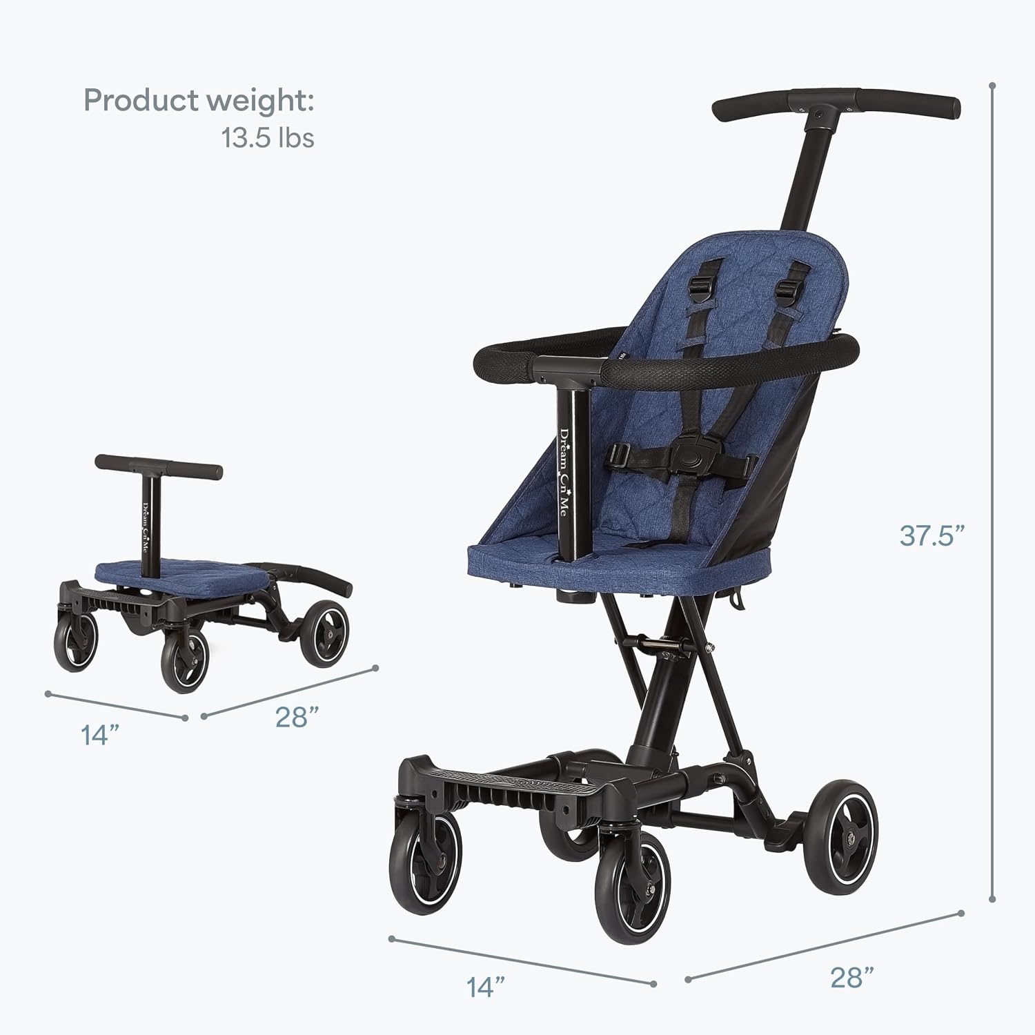Dream On Me Coast Rider Lightweight Travel Stroller, 45 Lb Limit, Navy