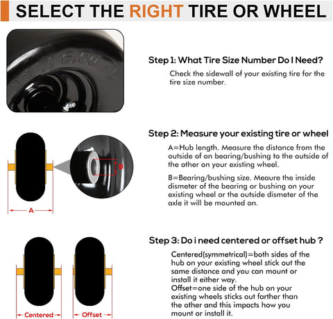 2 Pack 11x6.00-5 Flat Free Lawn Mower Tires & Wheel Assembly, Universal Fit, 5.9"-8.1" Centered Hub, 5/8" & 3/4" Bearings, Turf Tires for Lawn Mowers & Tractors