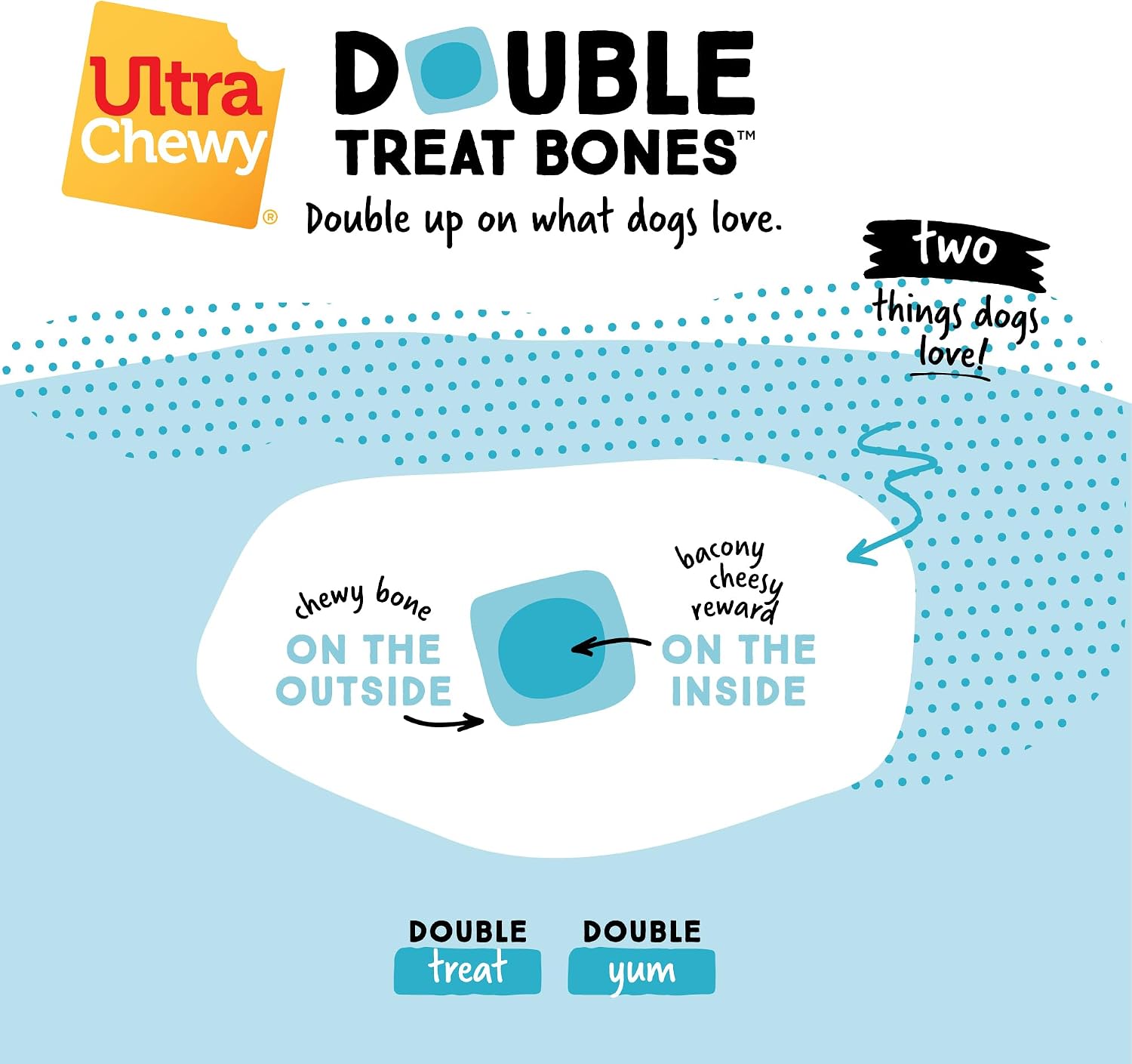 Ultra Chewy Double Treat Bones Dog Treats, Bacon & Cheese, 24 Count