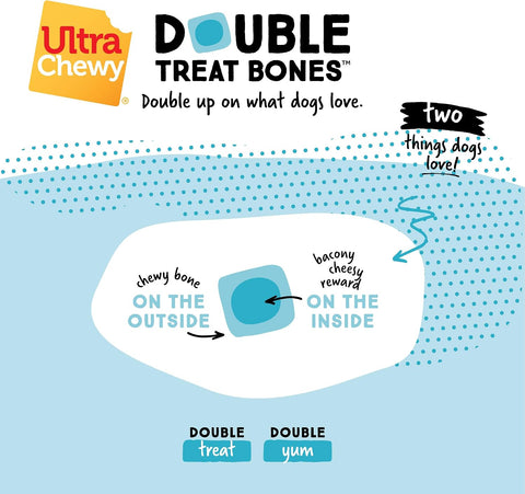 Ultra Chewy Double Treat Bones Dog Treats, Bacon & Cheese, 24 Count