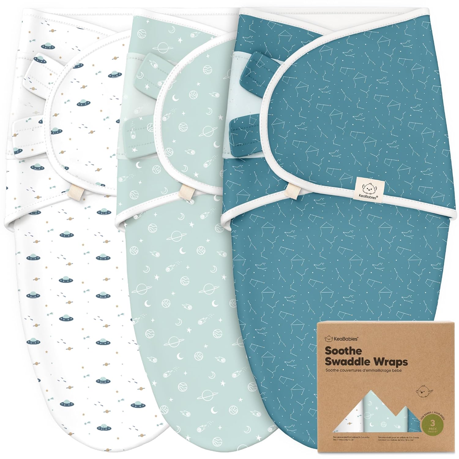 KeaBabies 3-Pack Organic Baby Swaddles for Newborns, Infant (Galaxy, 0-3M)