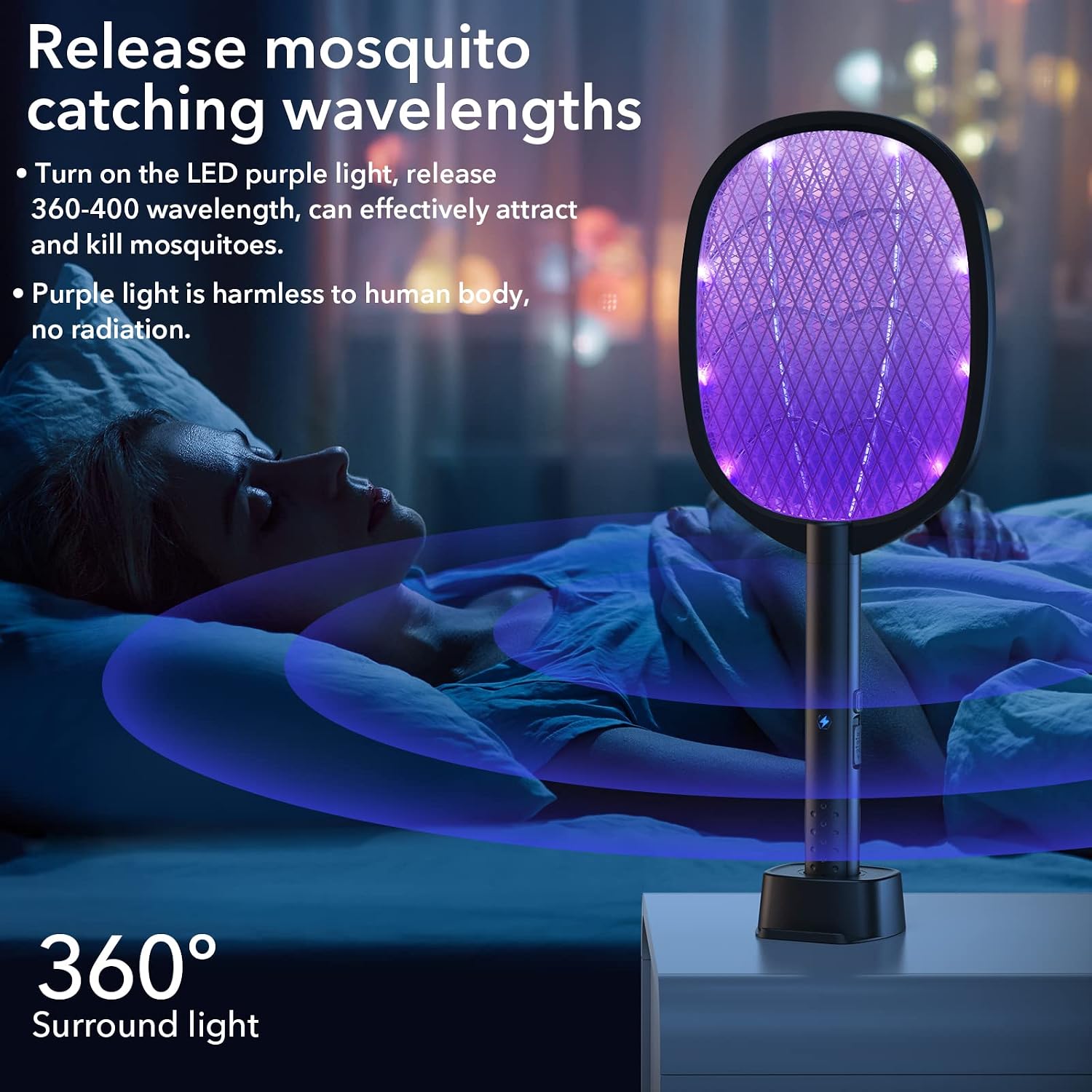 2 Pack Electric Fly Swatter 2 in 1 Bug Zapper Racket & Mosquito Zapper,4000V with USB Charging Base，Powerful Mosquito Swatter with 3 Layers of Safety Net Suitable for Indoor and Outdoor